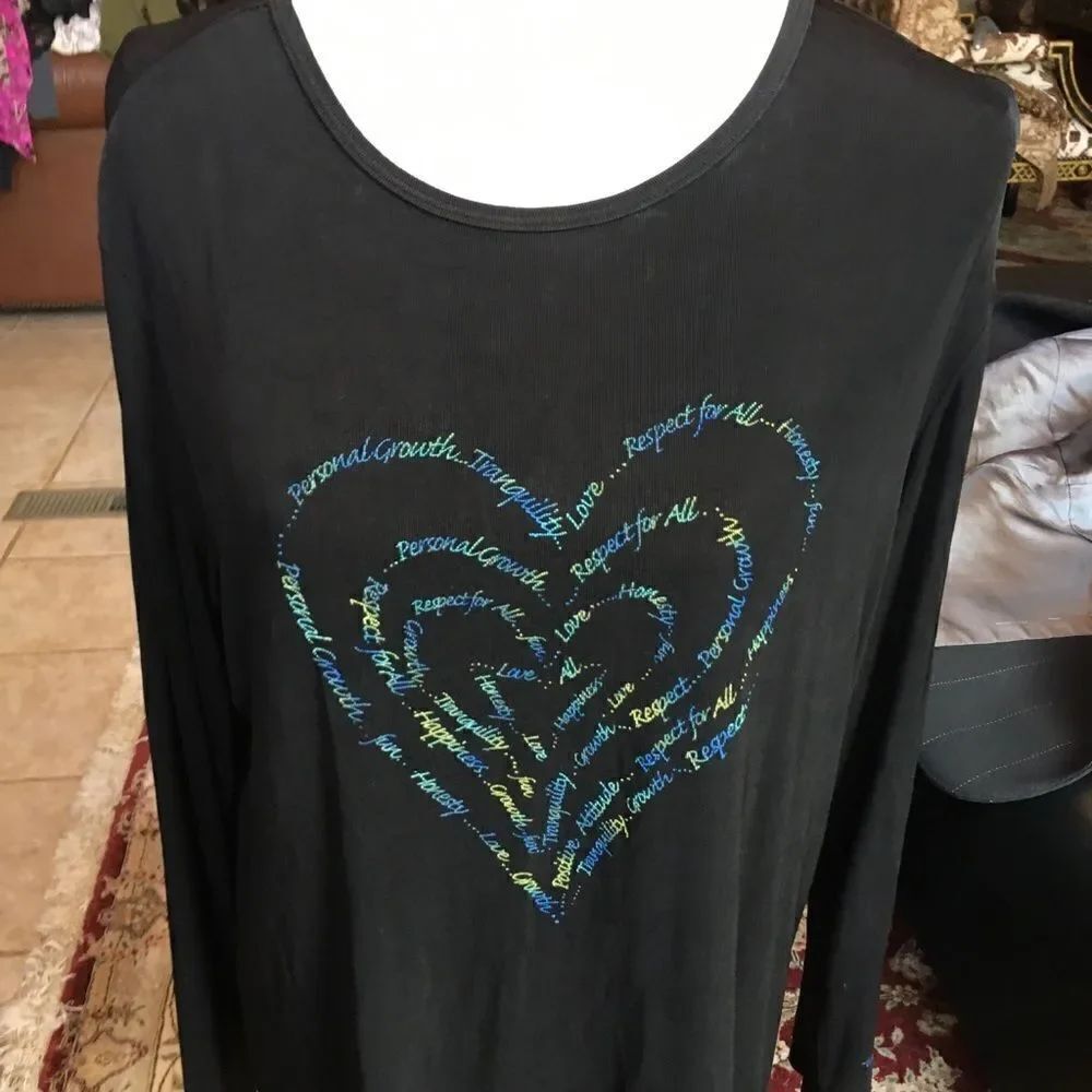 14 CHICO’S Heart Airy Black Tee!! Inspirational easy